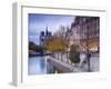 France, Paris, Cathedral Notre Dame Cathedral and Ile St-Louis, Dawn-Walter Bibikow-Framed Photographic Print