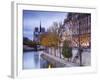 France, Paris, Cathedral Notre Dame Cathedral and Ile St-Louis, Dawn-Walter Bibikow-Framed Photographic Print