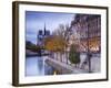 France, Paris, Cathedral Notre Dame Cathedral and Ile St-Louis, Dawn-Walter Bibikow-Framed Photographic Print