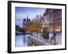 France, Paris, Cathedral Notre Dame Cathedral and Ile St-Louis, Dawn-Walter Bibikow-Framed Photographic Print