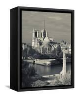 France, Paris,Cathedrale Notre Dame and the Pont De La Tournelle Bridge-Walter Bibikow-Framed Stretched Canvas