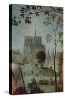 France, Paris, Gallant Scene with Notre-Dame Cathedral-null-Stretched Canvas