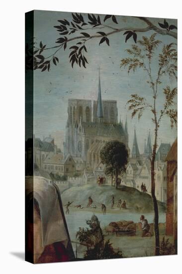 France, Paris, Gallant Scene with Notre-Dame Cathedral-null-Stretched Canvas