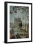 France, Paris, Gallant Scene with Notre-Dame Cathedral-null-Framed Giclee Print