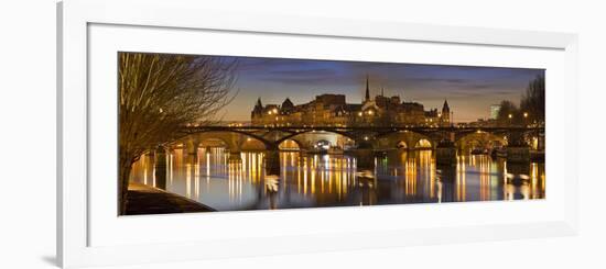 France, Paris, Hotel De Ville, Pont of the Arts, Seine, Lighting, Evening-Rainer Mirau-Framed Photographic Print