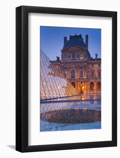 France, Paris, Ile De France, Louvre, Dusk, Pyramid-Rainer Mirau-Framed Photographic Print