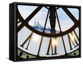 France, Paris, Musee D'Orsay, Giant Ornamental Clock and Basilique Du Sacre Coeur-Shaun Egan-Framed Stretched Canvas