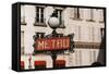 France, Paris, Street Light with Sign-David Barnes-Framed Stretched Canvas