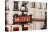 France, Paris, Street Light with Sign-David Barnes-Stretched Canvas