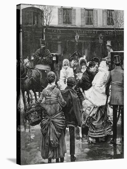 France. Paris. Street Scene. Bourgeois Family Boarding a Horse Carriage., 1864-null-Stretched Canvas