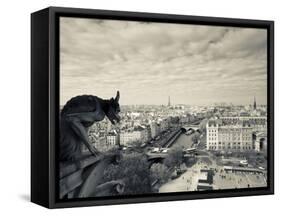 France, Paris, View from the Cathedrale Notre Dame Cathedral with Gargoyles-Walter Bibikow-Framed Stretched Canvas