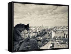 France, Paris, View from the Cathedrale Notre Dame Cathedral with Gargoyles-Walter Bibikow-Framed Stretched Canvas