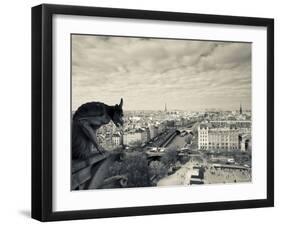 France, Paris, View from the Cathedrale Notre Dame Cathedral with Gargoyles-Walter Bibikow-Framed Photographic Print