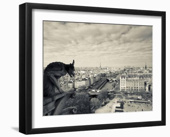 France, Paris, View from the Cathedrale Notre Dame Cathedral with Gargoyles-Walter Bibikow-Framed Photographic Print