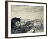 France, Paris, View from the Cathedrale Notre Dame Cathedral with Gargoyles-Walter Bibikow-Framed Photographic Print