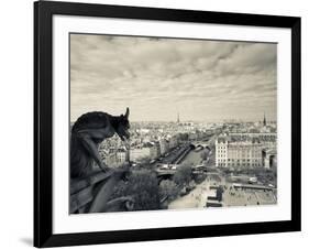 France, Paris, View from the Cathedrale Notre Dame Cathedral with Gargoyles-Walter Bibikow-Framed Photographic Print