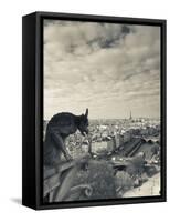 France, Paris, View from the Cathedrale Notre Dame Cathedral with Gargoyles-Walter Bibikow-Framed Stretched Canvas