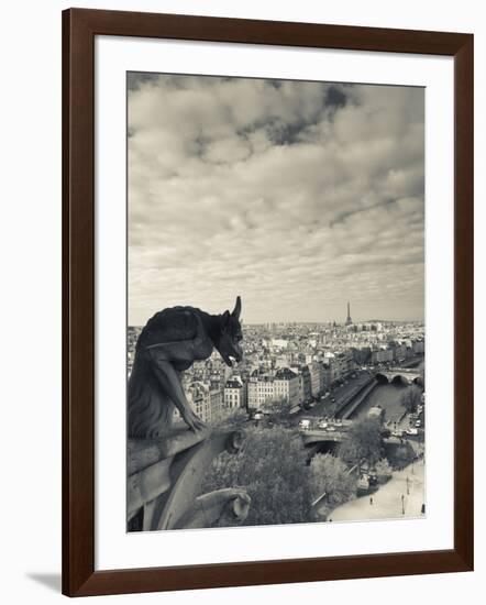 France, Paris, View from the Cathedrale Notre Dame Cathedral with Gargoyles-Walter Bibikow-Framed Photographic Print