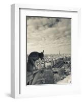 France, Paris, View from the Cathedrale Notre Dame Cathedral with Gargoyles-Walter Bibikow-Framed Photographic Print