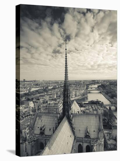 France, Paris, View of the Seine River and City from the Notre Dame Cathedral-Walter Bibikow-Stretched Canvas