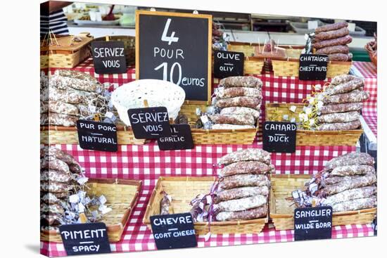 France, Provence Alps Cote D'Azur, Aix En Provence. Salami for Sale at Local Market-Matteo Colombo-Stretched Canvas