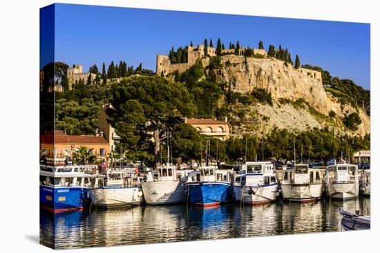 France, Provence, Bouches-Du-Rh™ne, Riviera, Cassis, Harbour with Castle-Udo Siebig-Stretched Canvas