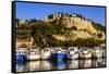 France, Provence, Bouches-Du-Rh™ne, Riviera, Cassis, Harbour with Castle-Udo Siebig-Framed Stretched Canvas