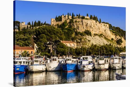 France, Provence, Bouches-Du-Rh™ne, Riviera, Cassis, Harbour with Castle-Udo Siebig-Stretched Canvas