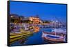France, Provence, Bouches-Du-Rh™ne, Riviera, La Ciotat, Old Harbour with Church Notre Dame-Udo Siebig-Framed Stretched Canvas