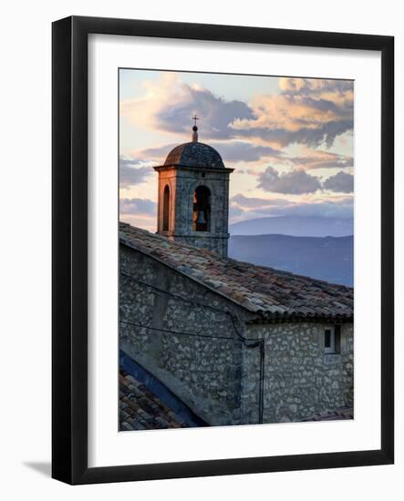 France, Provence, Lacoste. Church Bell Tower at Sunset in the Hill Town of Lacoste-Julie Eggers-Framed Photographic Print