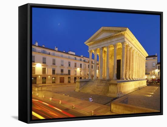 France, Provence, Nimes, Maison Caree at Night-Shaun Egan-Framed Stretched Canvas