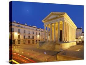 France, Provence, Nimes, Maison Caree at Night-Shaun Egan-Stretched Canvas