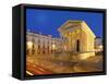 France, Provence, Nimes, Maison Caree at Night-Shaun Egan-Framed Stretched Canvas