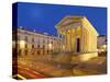 France, Provence, Nimes, Maison Caree at Night-Shaun Egan-Stretched Canvas