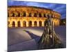 France, Provence, Nimes, Roman Ampitheatre, Toreador Statue at Dusk-Shaun Egan-Mounted Photographic Print