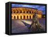 France, Provence, Nimes, Roman Ampitheatre, Toreador Statue at Dusk-Shaun Egan-Framed Stretched Canvas