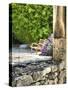 France, Provence. Outdoor Patio of the Saint-Hilaire Abbey-Julie Eggers-Stretched Canvas