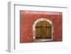 France, Provence, Roussillon. Wooden shutters in red wall.-Jaynes Gallery-Framed Photographic Print