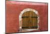 France, Provence, Roussillon. Wooden shutters in red wall.-Jaynes Gallery-Mounted Photographic Print