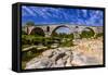 France, Provence, Vaucluse, Bonnieux, River Calavon, Roman Stone Arched Bridge Pont Julien-Udo Siebig-Framed Stretched Canvas