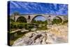 France, Provence, Vaucluse, Bonnieux, River Calavon, Roman Stone Arched Bridge Pont Julien-Udo Siebig-Stretched Canvas