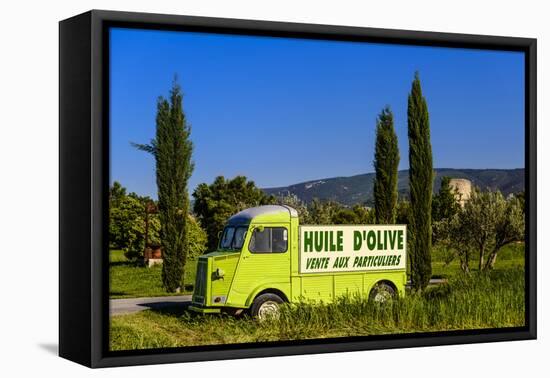 France, Provence, Vaucluse, Coustellet, Olive Mill, Pickup Van Citroen Type H, Advertising Vehicle-Udo Siebig-Framed Stretched Canvas