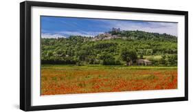 France, Provence, Vaucluse, Lacoste, Poppy Field with View of the Village-Udo Siebig-Framed Photographic Print