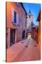 France, Provence, Vaucluse, Roussillon, Old Town Alley with Bell Tower-Udo Siebig-Stretched Canvas