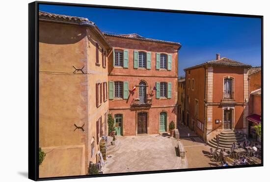 France, Provence, Vaucluse, Roussillon, Town Hall Square with Town Hall-Udo Siebig-Framed Stretched Canvas