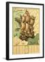 France Represented as a Ship - Panoramic Map-Lantern Press-Framed Art Print