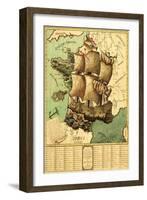 France Represented as a Ship - Panoramic Map-Lantern Press-Framed Art Print