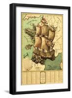 France Represented as a Ship - Panoramic Map-Lantern Press-Framed Art Print