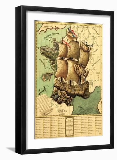 France Represented as a Ship - Panoramic Map-Lantern Press-Framed Art Print