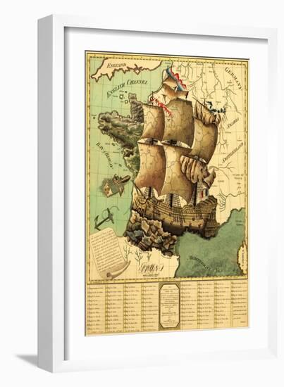 France Represented as a Ship - Panoramic Map-Lantern Press-Framed Art Print